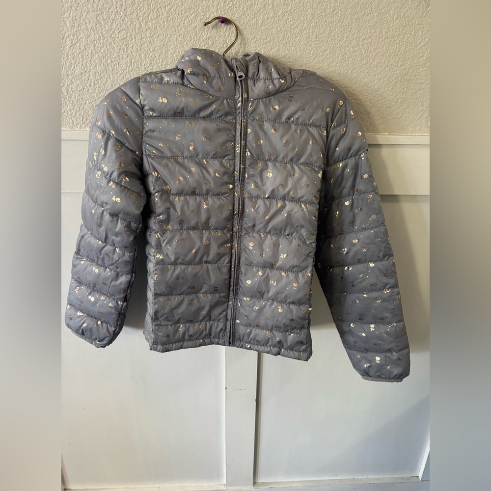 GAP kids Gray Kids Puffer Jacket with Gold Accents